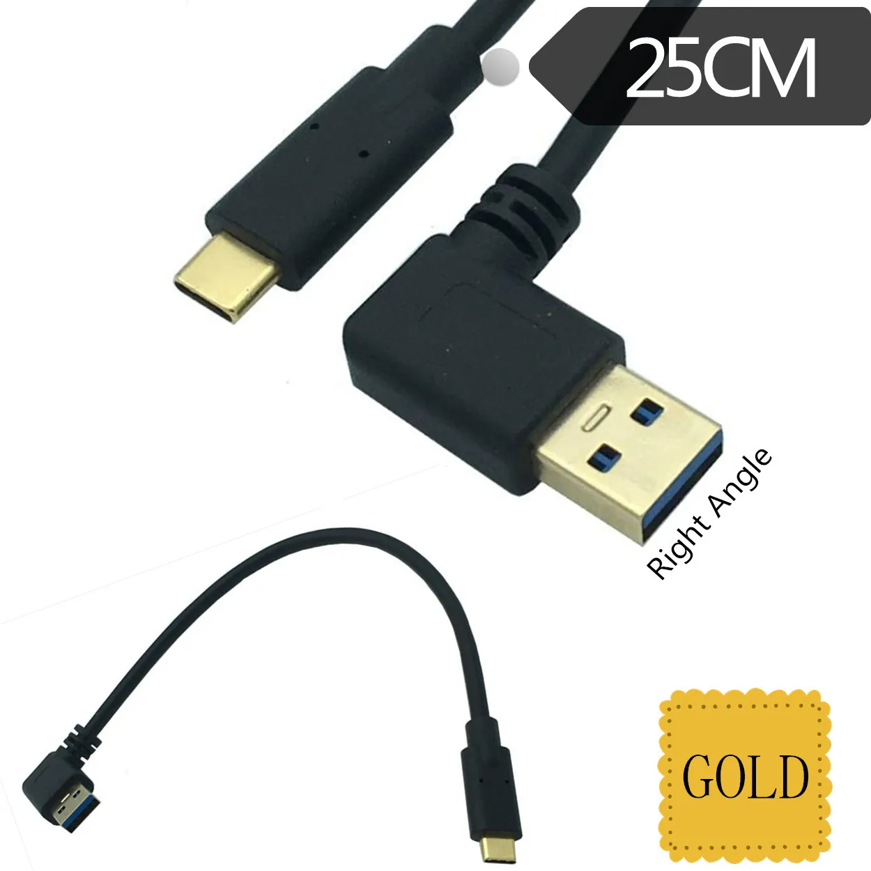 Aukso padengtą kištukas USB3.1 Tipas-C Su USB 3.0 Tipo 90 Laipsnių Kairėje ir Dešinėje Kampas Vyrų Vyrų Adapterio Kabelį 0,25 m/25cm . ' - ' . 1