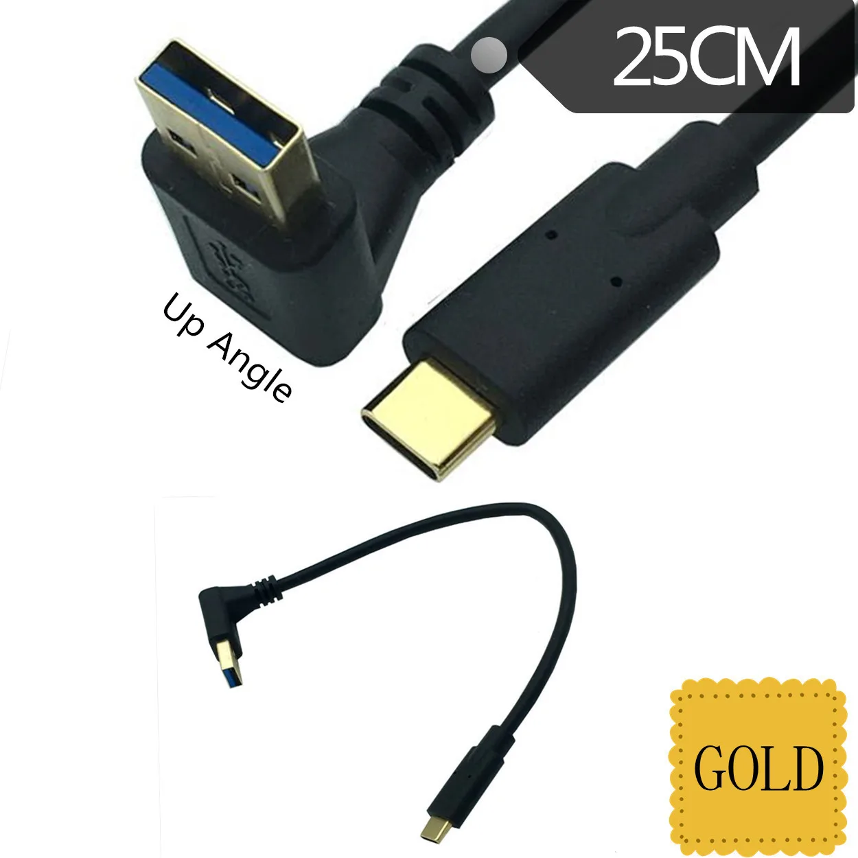 Aukso padengtą kištukas USB3.1 Tipas-C Su USB 3.0 Tipo 90 Laipsnių Kairėje ir Dešinėje Kampas Vyrų Vyrų Adapterio Kabelį 0,25 m/25cm . ' - ' . 3