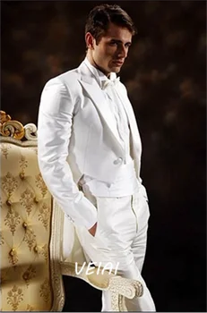 Pagal Užsakymą Pagaminti Groomsmen Balta Tailcoat Stiliaus Jaunikis Tuxedos Piko Atvartas, Vyrų Kostiumai, Vestuvių Geriausią Vyro ( Striukė+Kelnės+Vietoje+Kaklaraištis )