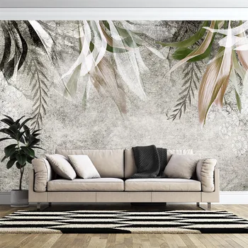 Pritaikyti 3D tapetai su retro augalų lapai, sienų lipdukai gyvenamasis kambarys ir miegamasis Namų Apdailą