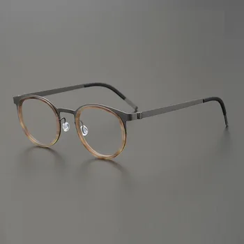 Rankų darbo ox ragų ovalo formos, elegantiškas vyrų akiniai Retro ultralight trumparegystė optiniai akinių rėmeliai Gryno titano aukštos kokybės akiniai