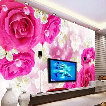 wellyu Užsakymą didelės freskos mados paprasta, fantazijos, rožės TV foną, neaustinių ekrano užsklanda papel de parede para quarto