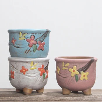 Korėjos Dažytos Ranka Raižyti Floret Keramikos Sultingi Mini Vazonas Retro Žaliųjų Augalų Bonsai Meno Ornamentas Namų Kūrybos Sodas