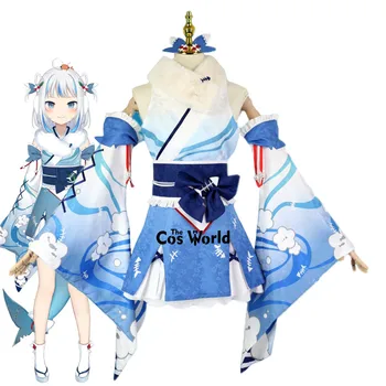 YouTuber Virtualus VTuber Hololive Gawr Gura Naujųjų Metų Kimono Komplektus, Anime Cosplay Kostiumai