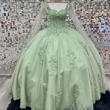 Naujas, Šviesiai Žalios Quinceanera Suknelę 2023 Brangioji Spageti Nėrinių Aplikacijos Valymo Traukinio Saldus 15 16 Metų Kamuolys Šalis Suknelė Miss
