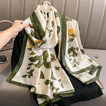 Naujas Dizainas Šilko Satino skara Skara Wrap Moterų Spausdinti 180*90 cm Didelis Headscarves Hijab Bandana Pavasario Paplūdimio Stoles Accessores 2023