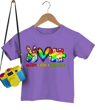 Juokinga Autizmo T Marškinėliai Vaikams Priimti Meilę Suprasti Spausdinti Trumpas Rankovės Marškinėliai Harajuku Autizmo Dėlionės Grafinis Vaikų Drabužiai