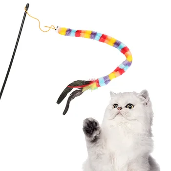 Katė Žaislas Vaivorykštė Caterpillar Plunksnų Stick Žaislai Kačių Interaktyvus Žaislas Funny Cat Stick Kačių Reikmenys naminių Gyvūnėlių Tiekimo nemokamai shipp1pc
