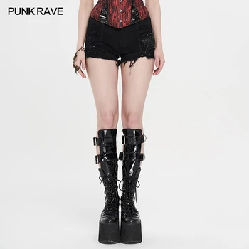 PUNK RAVE Moterų Punk Sunkiųjų Metalų Kūgio formos Nagai Džinsinio TwillShorts Žiedu Seksualus, Išvaizdus, Visual Kei Super Kniedės Šortai