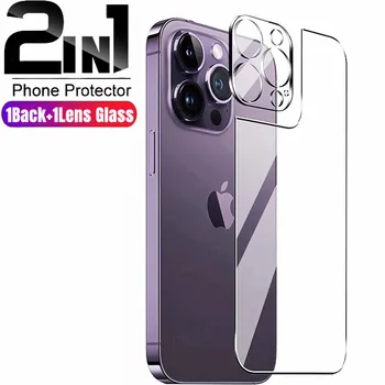 2in1 Atgal Grūdintas Stiklas iPhone 14 13 12 Pro Max 14 Plius 14 pro max Atgal Screen Protector, Su Objektyvo Stiklas
