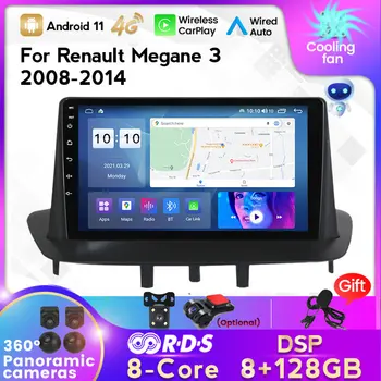 IPS Android 11 GPS Automobilio Radijo Renault Megane 3 Fluence 2008-2014 Multimedia Player DSP Carplay 8G 128G Stereo Nr. 2 din DVD 9