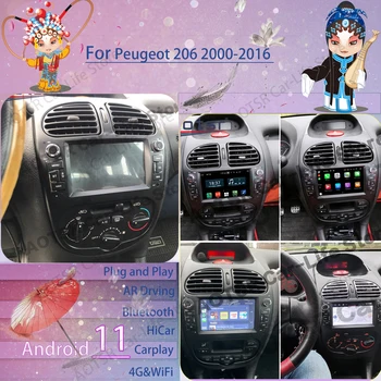 64G Multimedia Stereo Android 11 Grotuvo Peugeot 206 2000 2001 2002 2003 2004-2012 2013 2014 2015 2016 GPS Imtuvas Galvos Vienetas