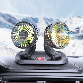 Automobilių Dual Galvos Aušintuvo Ventiliatorius Vėjo Greitis Reguliuojamas Aušinimo Ventiliatorius USB/Cigarečių Plug Fan automobilių Stovėjimo Telefono Numerį, Kortelės
