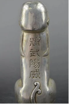 Nemokamas Pristatymas 17,5 cm Kinijos Tibeto sidabro raižyti guard Foo Šunys Liūto statulos Organų, Genitalijų Žvėries Galvą Statula