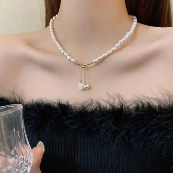 Gėlavandenių Perlų Vėrinį Korėjos Asmeninį Dizaino Bell Orchidėja Temperamentas Mados Karoliai Paprasta Retro Apykaklės Grandinės Juvelyrikos