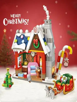 Mini Kalėdų Senelio Namas Modelis Sniego Lėlės Kūrimo Bloką Architektūros Plytas 