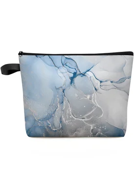 Mėlyna Marmuro Tekstūros Didelės Talpos Kelionės Kosmetikos Krepšys Nešiojamų Makiažas Saugojimo Dėklas Moterų Vandeniui Pieštukas Atveju