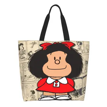Mafalda Manga Bakalėja, Pirkinių Krepšiai Kawaii Atspausdinta Drobė Pirkėjo Pečių Nešti Maišą Didelių Pajėgumų Patvarus Quino Animacinių Filmų Rankinės